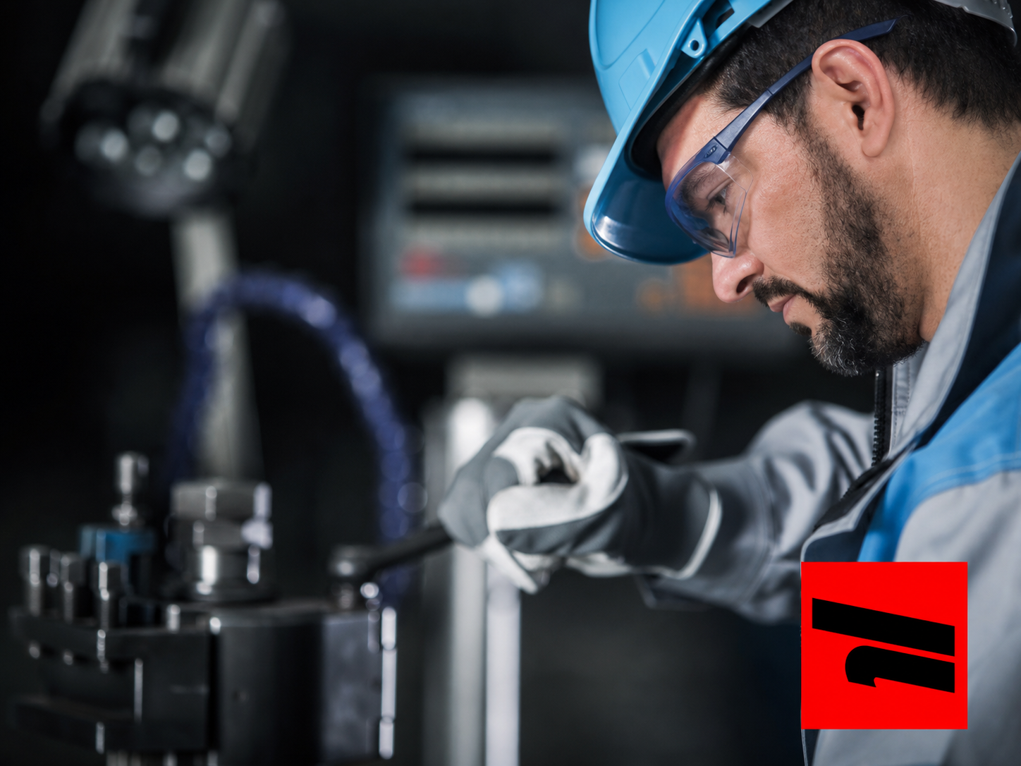 Technician assessing ultrasonic generator repair equipment